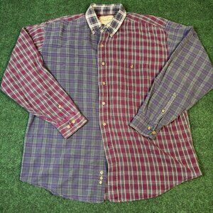 GREAT LAND Men’s Vintage Split Plaid Button Up Size Large 100% Cotton
